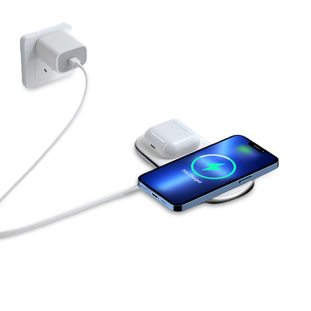 Cargador Inalámbrico 2 en 1 — iPhone y AirPods, 15W, Multifuncional