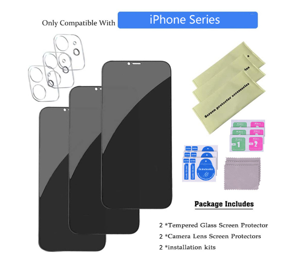 Tempered Glass Privacy Screen Protector with Lens Film for iPhone 14 13 12 11 16 Pro