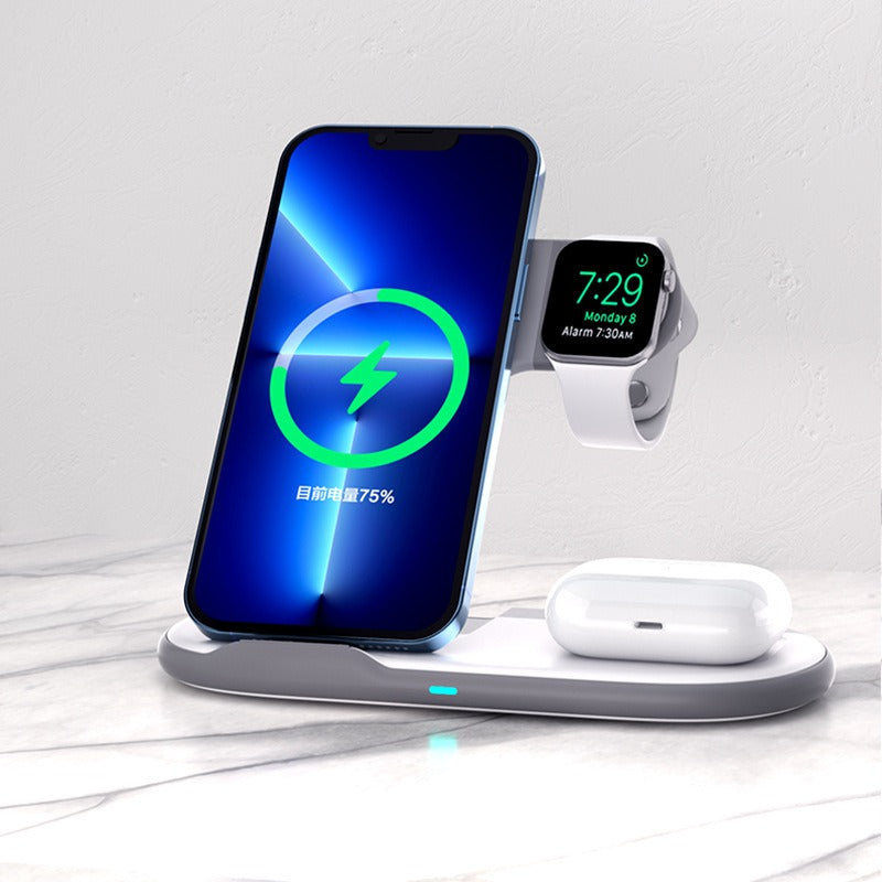 Cargador Inalámbrico Plegable 3 en 1 — iPhone, Auriculares y Reloj