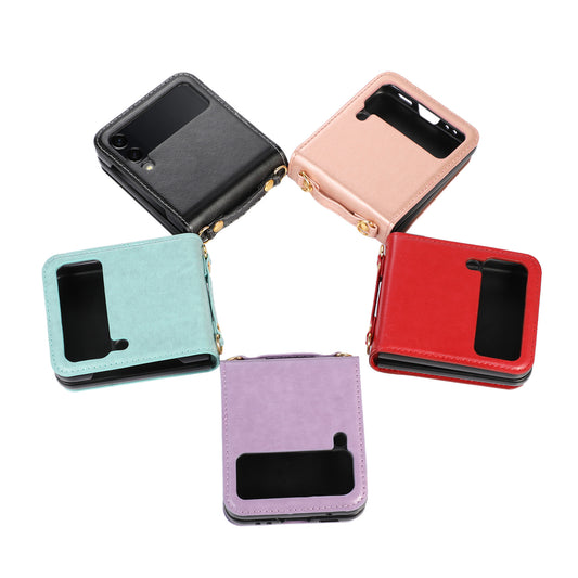New Samsung Z Flip5 Folding Screen Phone Case with Diagonal Span Galaxy Z Flip4 Card Insertion Protective Cover