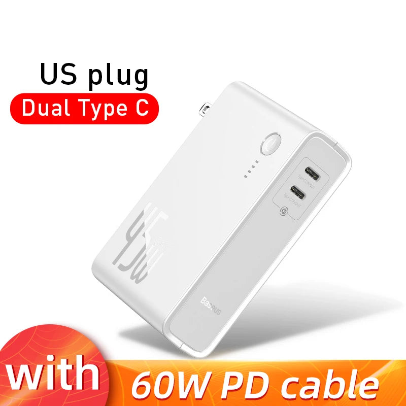 Cargador GaN 2 en 1 Baseus 45W + Power Bank 10000mAh — Carga Rápida USB-C PD