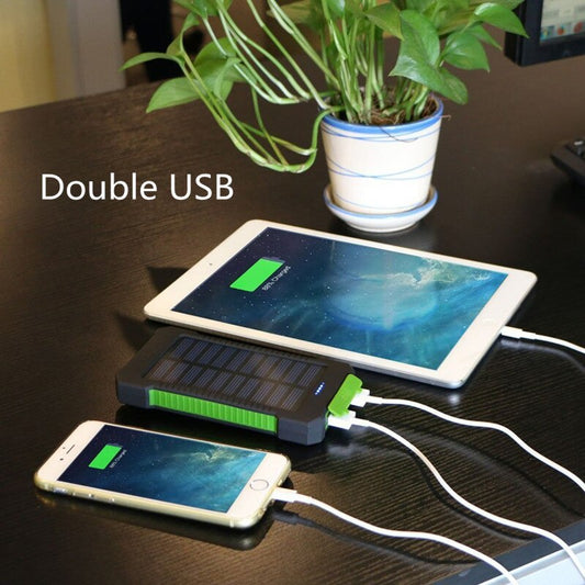 Power Bank Solar 20000mAh con Luz LED — Impermeable, 2 Puertos USB