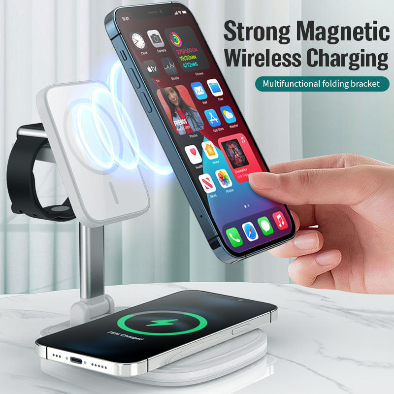 Base de Carga Inalámbrica Multifuncional Plegable — Compatible iPhone y Huawei, Soporte Magnético