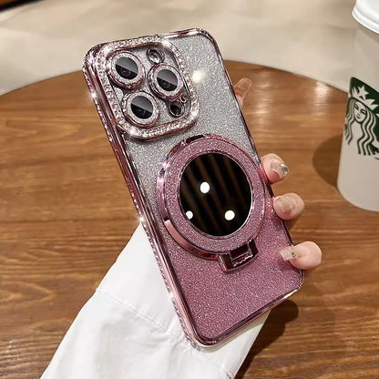 Funda iPhone con Espejo y Purpurina — Magnética, Diamantes, Compatible iPhone 14/15/16