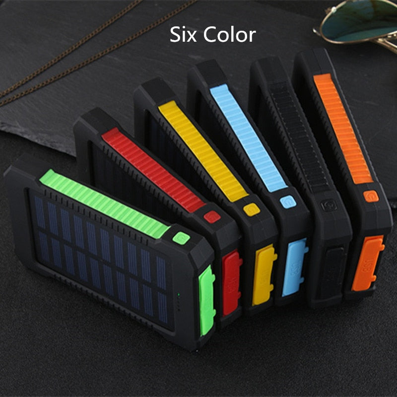 Power Bank Solar 20000mAh con Luz LED — Impermeable, 2 Puertos USB