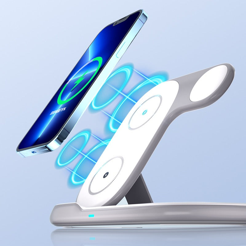 Cargador Inalámbrico Plegable 3 en 1 — iPhone, Auriculares y Reloj