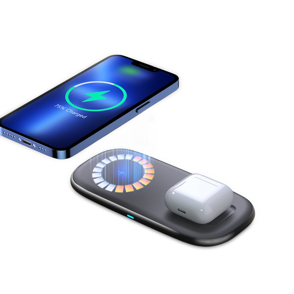 Cargador Inalámbrico 2 en 1 — iPhone y AirPods, 15W, Multifuncional