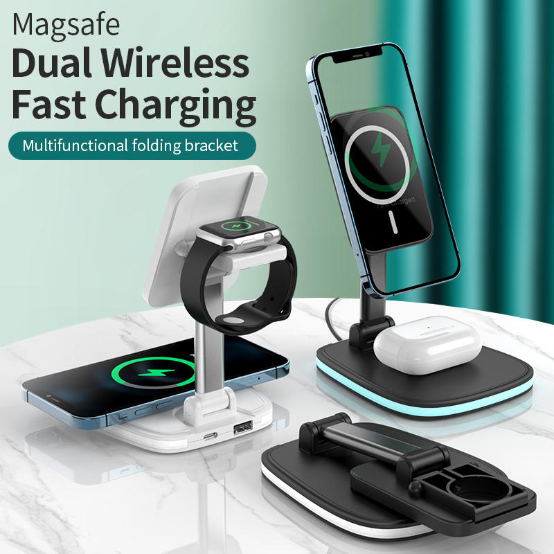 Base de Carga Inalámbrica Multifuncional Plegable — Compatible iPhone y Huawei, Soporte Magnético