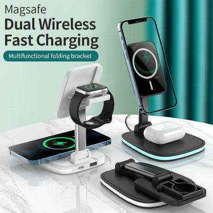 Base de Carga Inalámbrica Multifuncional Plegable — Compatible iPhone y Huawei, Soporte Magnético