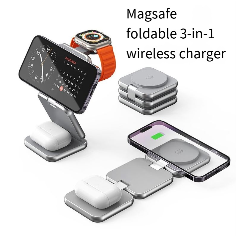Cargador Inalámbrico Plegable 3 en 1 — iPhone, Apple Watch y AirPods