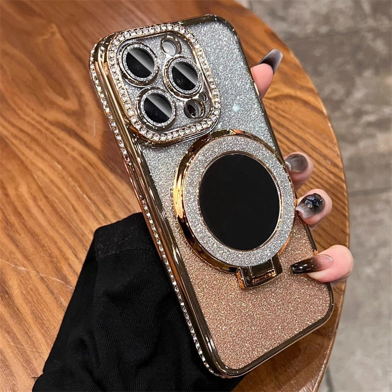 Funda iPhone con Espejo y Purpurina — Magnética, Diamantes, Compatible iPhone 14/15/16