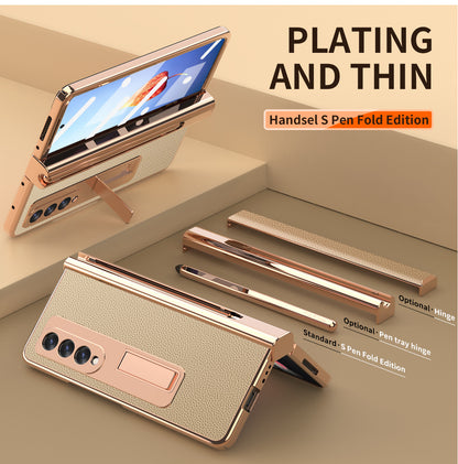 Samsung Fold3 phone case folding with pen slot pen pen pen plain leather protective case FOLD2 all inclusive anti fall suitable