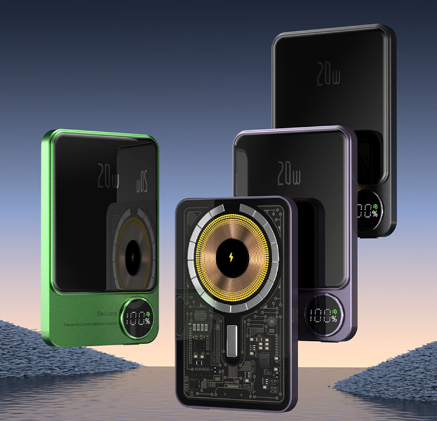Power Bank Metálico Ultrafino con Carga Inalámbrica Rápida — Estilo Industrial