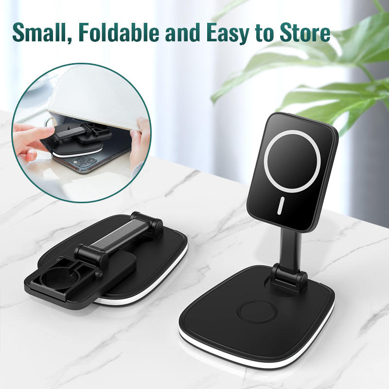 Base de Carga Inalámbrica Multifuncional Plegable — Compatible iPhone y Huawei, Soporte Magnético