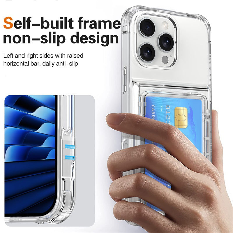 Funda iPhone 16/15/14 Transparente con Tarjetero — Flip, Antigolpes