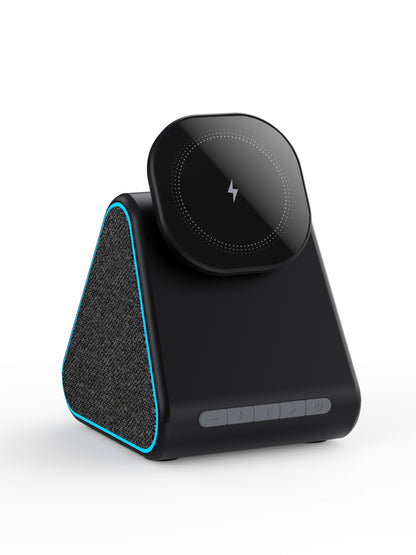 Soporte Cargador Inalámbrico con Altavoz Bluetooth — Compatible iPhone, Ajustable