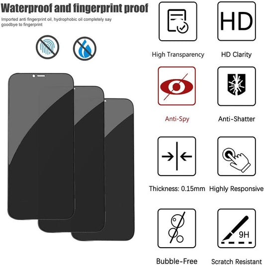 Tempered Glass Privacy Screen Protector with Lens Film for iPhone 14 13 12 11 16 Pro
