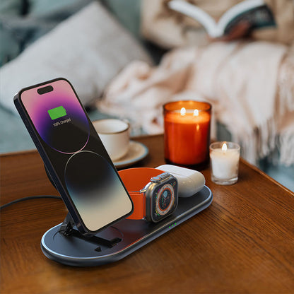 Cargador Inalámbrico Magnético 3 en 1 — Plegable, Carga Rápida Apple