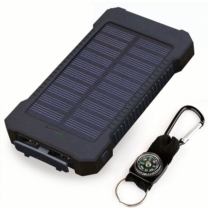 Power Bank Solar 20000mAh con Luz LED — Impermeable, 2 Puertos USB