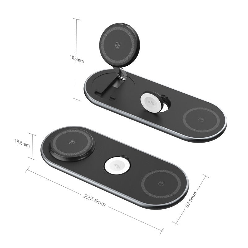 Cargador Inalámbrico Magnético 3 en 1 — Plegable, Carga Rápida Apple