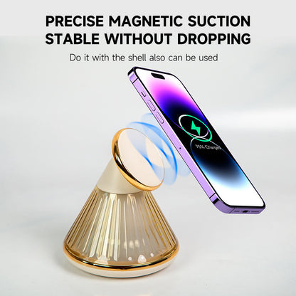 Soporte Cargador Magnético con Luz Nocturna — iPhone 15W, Cónico y Ajustable