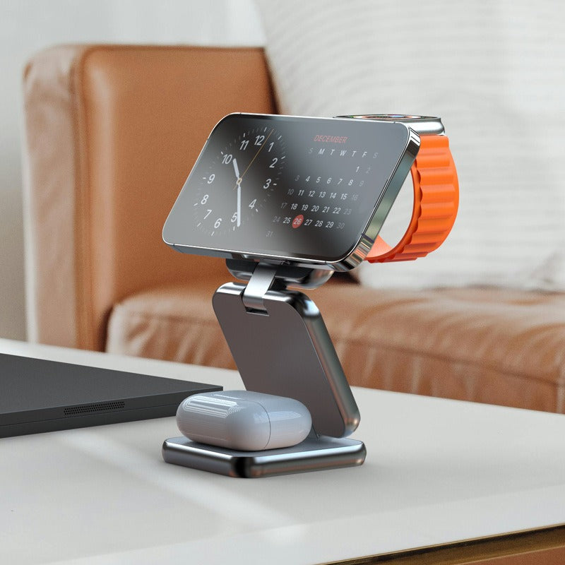 Cargador Inalámbrico Plegable 3 en 1 — iPhone, Apple Watch y AirPods
