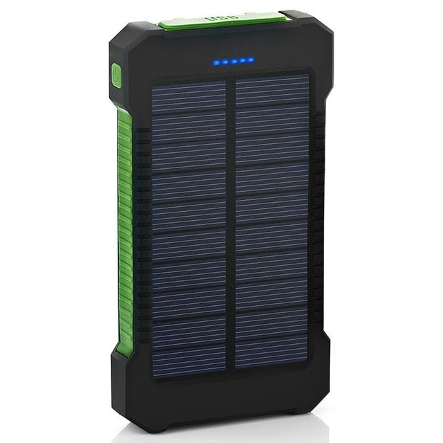 Power Bank Solar 20000mAh con Luz LED — Impermeable, 2 Puertos USB
