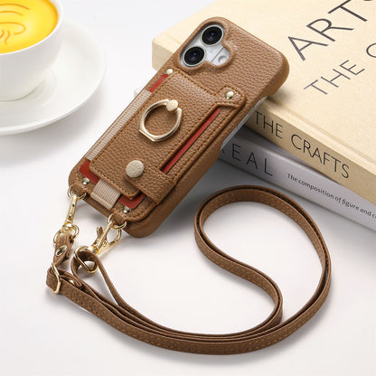 Suitable for iPhone 17 Pro phone case diagonal long hanging rope Air leather card insertion Apple 16 Promax protective cover