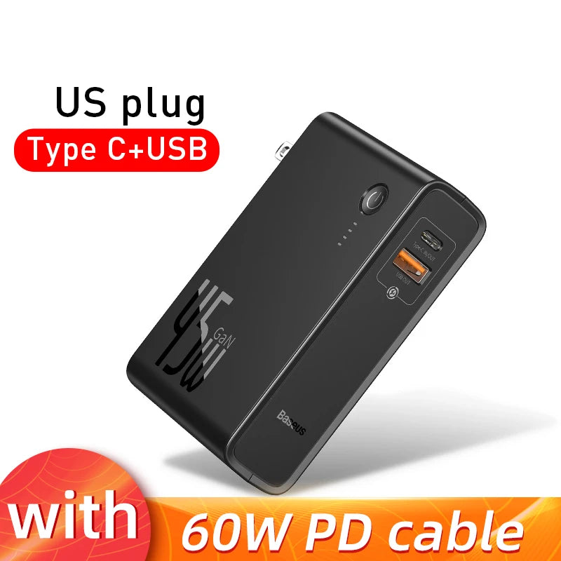 Cargador GaN 2 en 1 Baseus 45W + Power Bank 10000mAh — Carga Rápida USB-C PD
