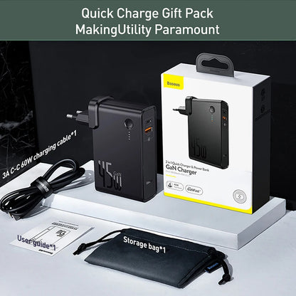Cargador GaN 2 en 1 Baseus 45W + Power Bank 10000mAh — Carga Rápida USB-C PD