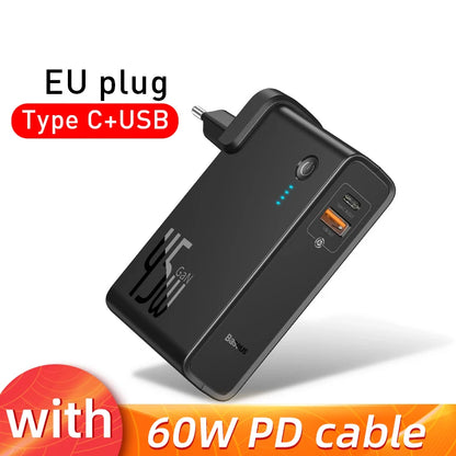 Cargador GaN 2 en 1 Baseus 45W + Power Bank 10000mAh — Carga Rápida USB-C PD