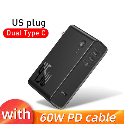 Cargador GaN 2 en 1 Baseus 45W + Power Bank 10000mAh — Carga Rápida USB-C PD