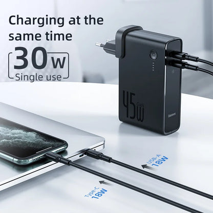 Cargador GaN 2 en 1 Baseus 45W + Power Bank 10000mAh — Carga Rápida USB-C PD