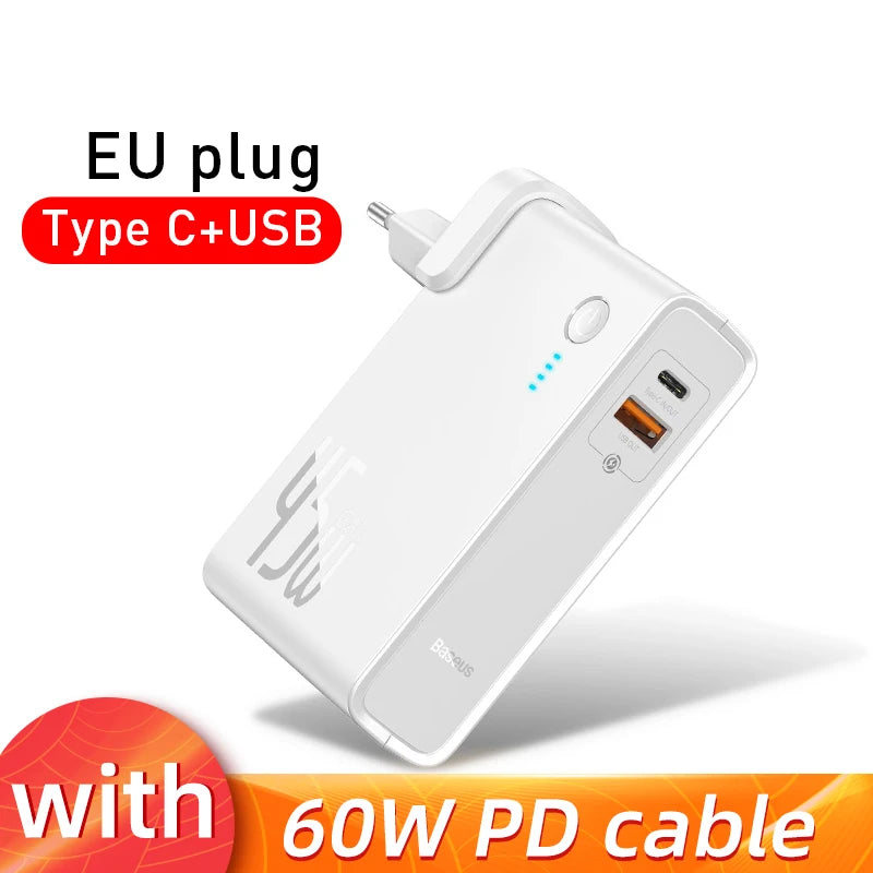 Cargador GaN 2 en 1 Baseus 45W + Power Bank 10000mAh — Carga Rápida USB-C PD